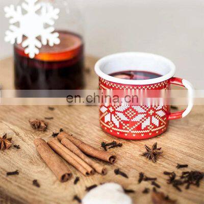 Christmas holiday 400ml custom logo printing kids porcelain enamel metal steel enamel cup with lid