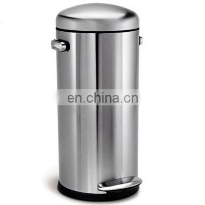 Newest design household stainless steel slim body trash can with two handles metal waste bin hotel pedal bin