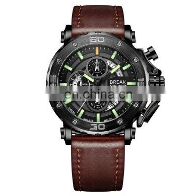 BREAK 5689 Men's Quartz Watch Hot Product  Luxury Brand  Leather Analog Watch Causal Auto Date Luminous Watch For Men