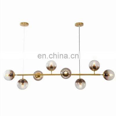 Postmodern Nordic creative personality designer Brass Smoke Grey Blown Glass Ball Chandelier for Home Hotel pendant lamp