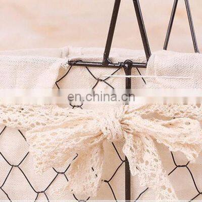 Wholesale Home Decor Picnic Oval Dark Brown Metal Wire Fabric Food Fruit Bread Mix Storage Flower Basket With Handles Flower Vase photo-5