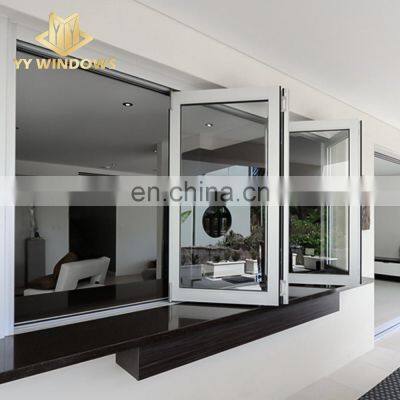 AS2047 Australia standard outward opening  double tempered glazed aluminium bi fold window fold up glass window