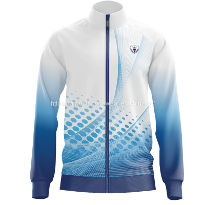 custom blue and white sublimated jacket designed for adults