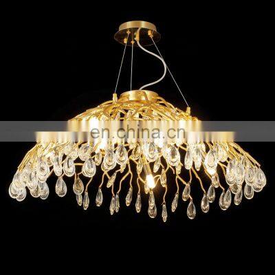 Home Decor Gold Pendant Light Restaurant Hanging Hotel Modern Branch Crystal Chandelier