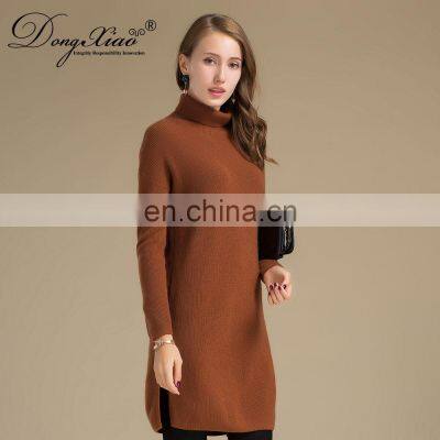 Inner Mongolia Ordos Women's 100% Pure Cashmere High Neck Sweater Dress photo-3