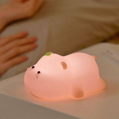 EGOGO New Nursery Silicone Squishy Lamp Night Light Hippo Nightlight Baby Kids Children Small Animal LED Night Light photo-4