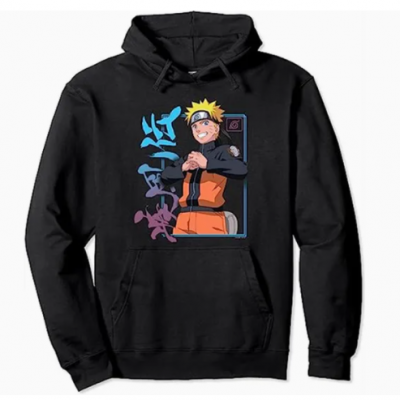 Custom Anime Fashion Naruto Kanji Frame Pullover Hoodie Black Blue