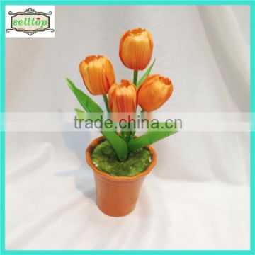 cheap 20cm 3heads silk tulip artificial plant bonsai