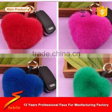 STABILE Wholesale Heart Shape Soft Faux Rabbit Fur Pompom Keychain Fur Pompom