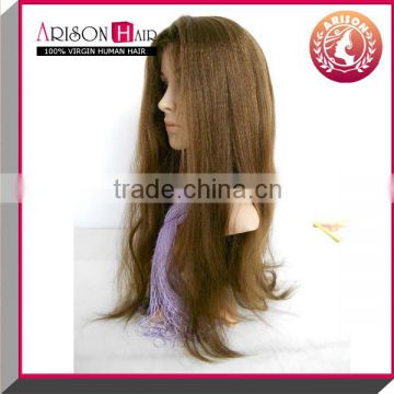 Human Hair Color 4# Yaki Straight Full Lace Wig