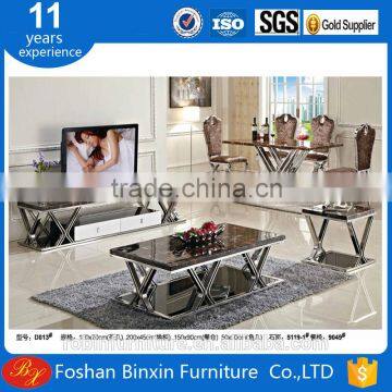 Marble top D013 stainless steel &tempered glass rectangular coffee table with wooden drawers tea table