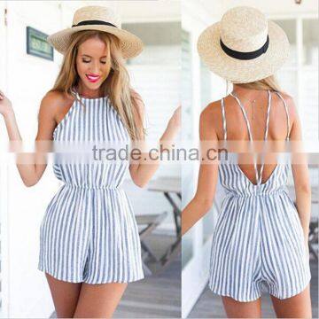 Sexy Backless Women Beach Stripe Jumpsuit Playsuit Dress Woman Apparel Hot Designer One Piece Party Dress Clothing