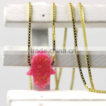 Stunningly Synthetic OP42 Hamsa/Hand Opal 18K Plated 925 Sterling Silver Chain Necklace photo-4