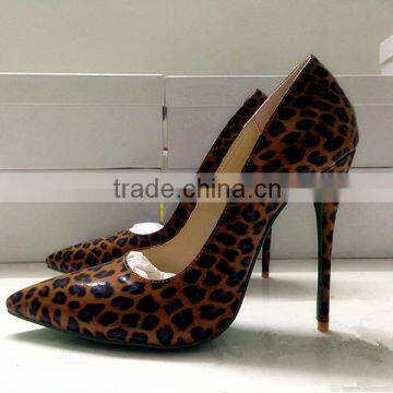 Catwalk New Arrival Leopard Patent Leather 120mm High Pointed Toe Stiletto J-String Shoes Women photo-5