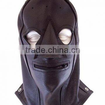 NEW 2015 BLACK BONDAGE FULL FACE ZIP MASK SOFT LEATHER MATERIAL