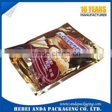 silver aluminium foil zip lock bag/ coffee sachet snack packaging zipper bag stand up pouch