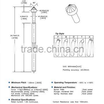 SP1-136247-K01 spring loaded PCB electrical testing pin with gold plated and good quality