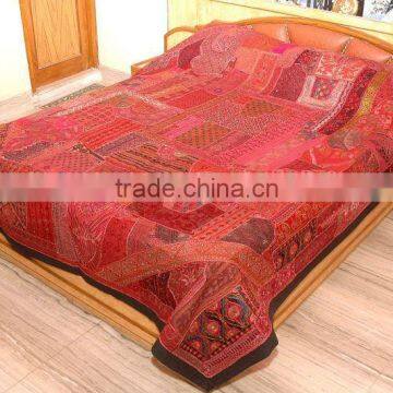 VINTAGE SARI INDIAN BEDDING ETHNIC BEDSPREADS COVERLET DUVET