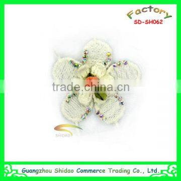 White cotton embroidery lace flower with bead