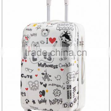 high quality pc material suitcase luggage trolley case with printing film cover