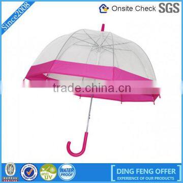 Pink overlock see throgh umbrella,birdcage POE clear umbrella