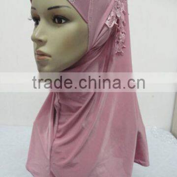 H309 latest instant hijab with lace fringes and rhinestones,muslim scarf