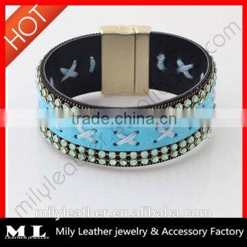 2014 Wholesale Leather rhinestone bracelet China Top 10 Fashion Jewelry Manufacture with supreme quality MLB 014