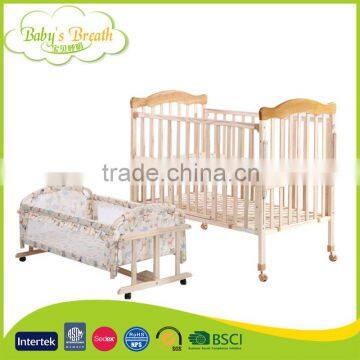 WBC-02A CE ISO approved newzealand pine softtextile baby crib cot with storage plate