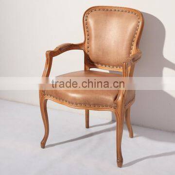 Wooden Frame Leather Dining Chair with Arm