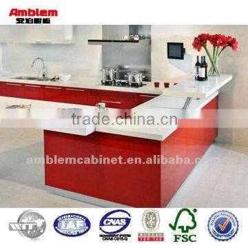 2014 Red lacquer kitchen cabinets in Canton Fair