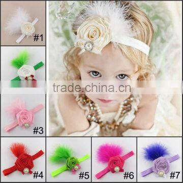 2015 new beautiful baby girl headband elastic baby headband with feather