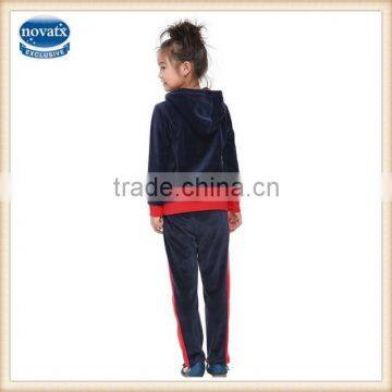 2-6y (FG4448) Navy 2015 Owl Applique Children Clothing Sets Nova Kids Wear Fleece Winter Girls Clothing Sets With Hoodies photo-2