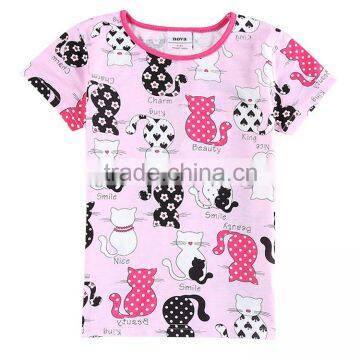 2 color nova kids promotion100%cotton summer short sleeve with cute cats lolita style girl t-shirt soft hot sale 2t-6t