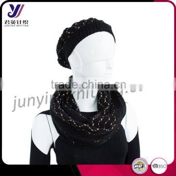 Great qualtiy women knitting set wholesale knitted scarf beanie and glove sets (can be customized)