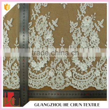 HC-5868-1 Hechun Wedding Dresses Floral Beaded White Organza Bridal Lace Fabric photo-6