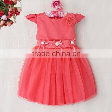 2015 New Arrival Baby Princess Dresses Polyester Red Girl Dresses Flower Pattern Children Party Clothes Wholesale GD40814-15