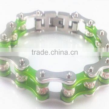 YM041bright Green & Silver Color Different Color Plated Ladies Bike Chain Bracelets