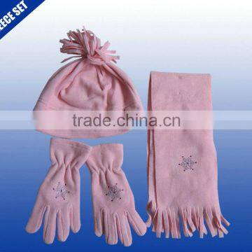 Girls pink color 3 Piece Fleece Hat, Scarf & Glove Women's Winter Set