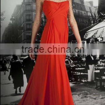 Designer Fashion Half Sleeve Floor-length Red Chiffon Arabic Evening Gowns Dresses(EVFA-1104)