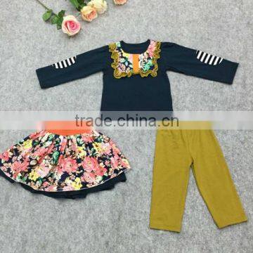 2015 Yiwu Koya Factory Wholesale Pumpkin Halloween Girls Fall Boutique Outfit White Top Hairbow Ruffle Pant Set Boutique Outfits photo-5