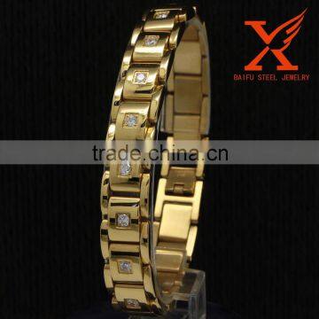 Fashion Bracelet 2016 Wholesale Mens Bracelet Jewelry Gold CNC CZ Stone 316l Stainless Steel Bracele photo-2