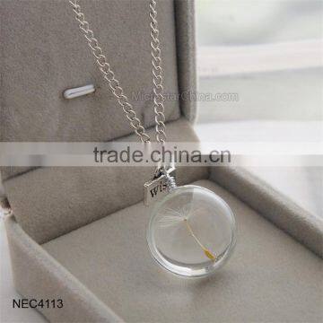 Love Glass Bottle Real Flower Jewelry Wish Charm Dandelion Seeds Necklace