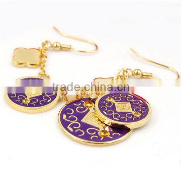 Purple epoxy medallion pendant&earrings stainless steel elegant jewelry set gold plated jewelry sets round jewelry set LS6212