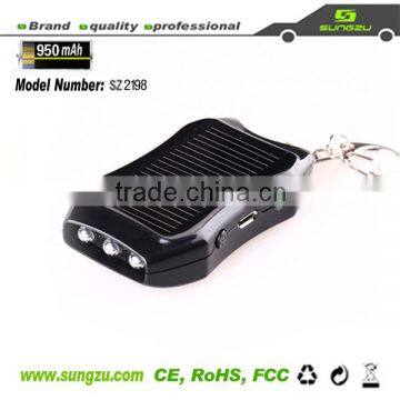 hot sell emergency keychain mini solar mobile charger with LED torch