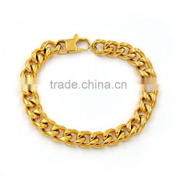 Gold plating men's stainless steel tribal ethnic chain bracelet with shiny surface