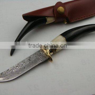 OEM Ox horn/Camel Bone/Brass handle Damascus knife