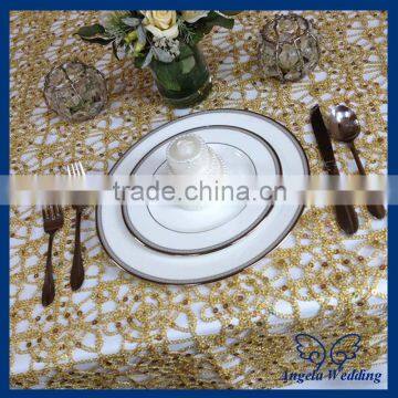 TL004A Cheap Hot sale elegant polyester wedding embroidered fancy sequin gold table overlay