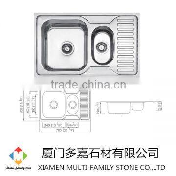 Manufacture stainless steel kitchen sink with drain board ID-03