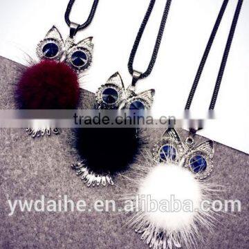 Fashion owl fluffy long sweater chain necklace
