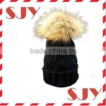 Wholesale new arrival custom raccoon fur ball kid beanie hat